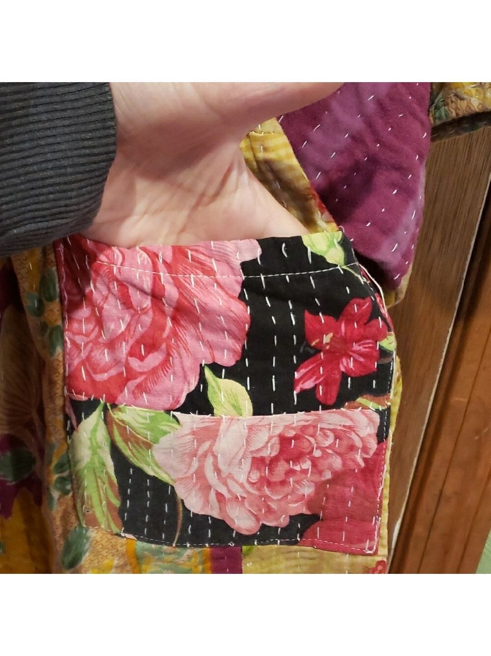 Floral Kantha Babydoll Style Patchwork Dress - Picture 5 of 10